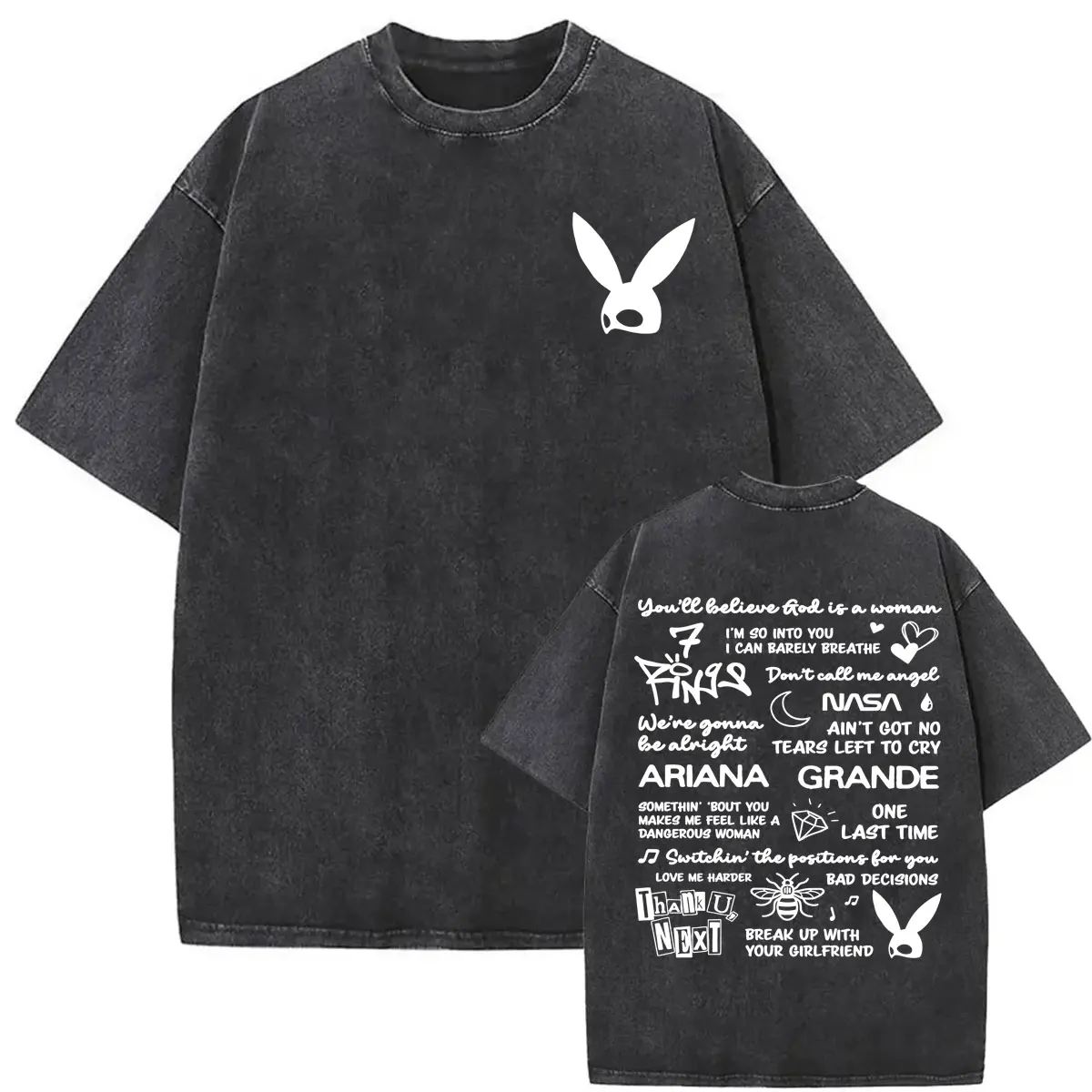 Vintage Washed Ariana Grande Lyric Album Song Music T Shirt Men Women Harajuku Aesthetic T Shirts Summer Tops Streetwear T-shirt