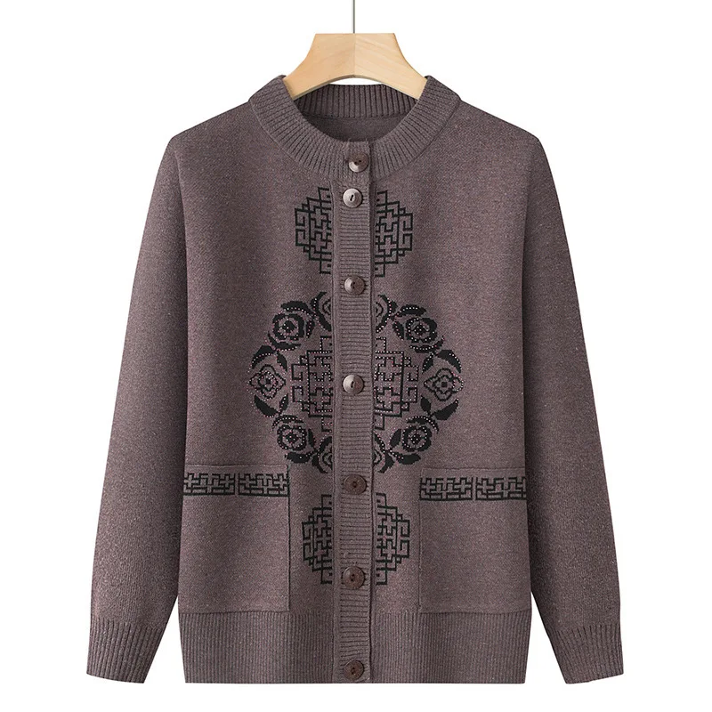 Cardigan Jacket New Sweaters For Middle-aged Women Knitting Coats Mothers Vintage Spring Autumn Round Necked Knitwear Clothing