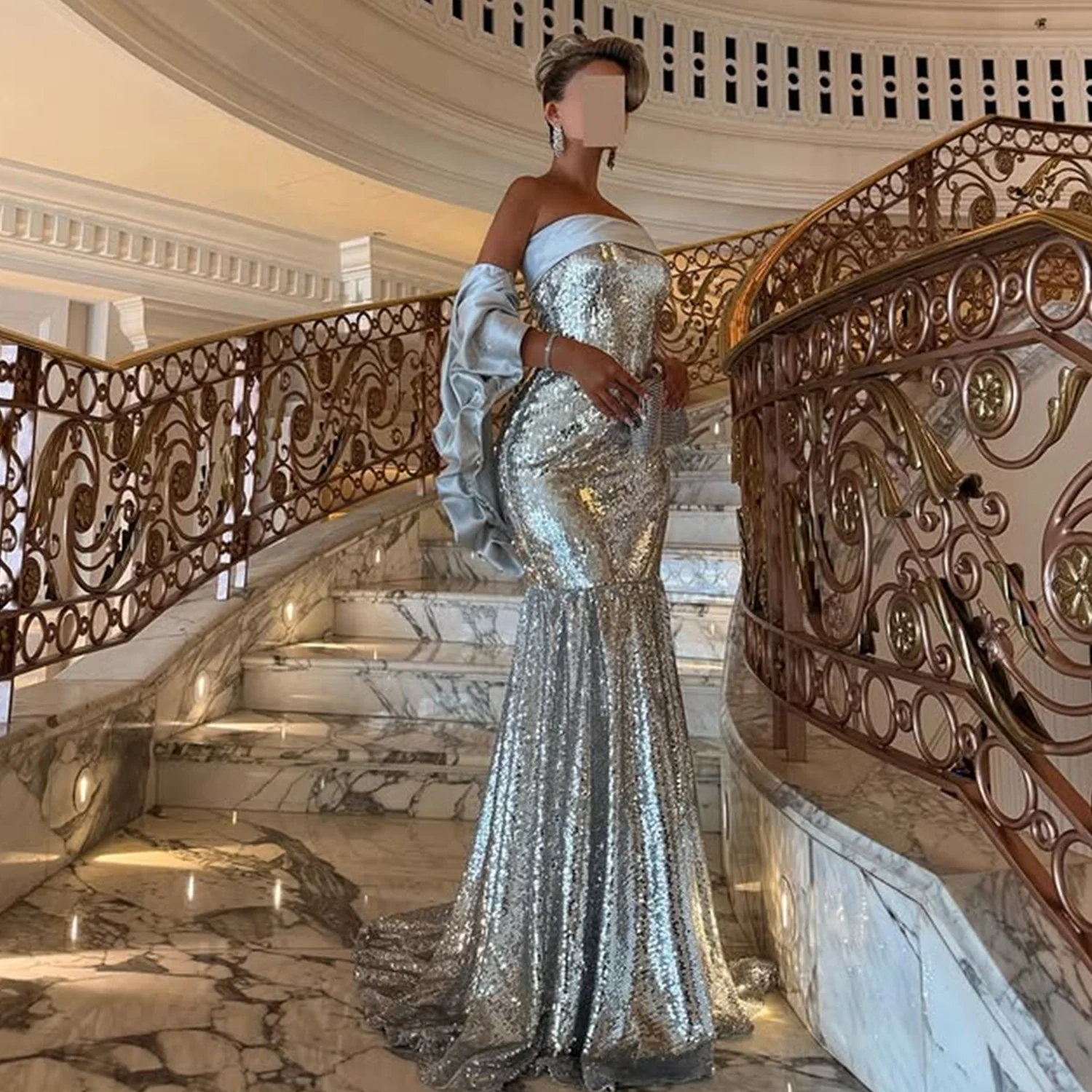 

EDECPBM Elegant Party Dresses 2025 Vestidos De Festa Prom Dress 3D Flowers فساتين سهرة Wedding Dresses for Parties Silver Womens