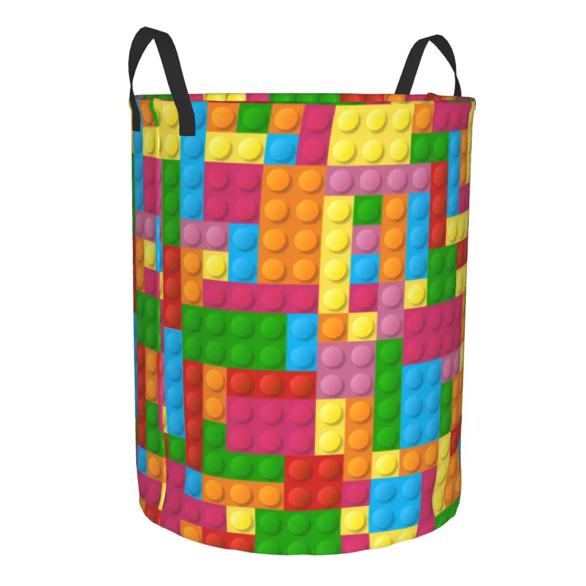 Custom Colorful Building Plastic Brick Toy Blocks Laundry Basket Collapsible Baby Hamper for Nursery Toys Organizer Storage Bins