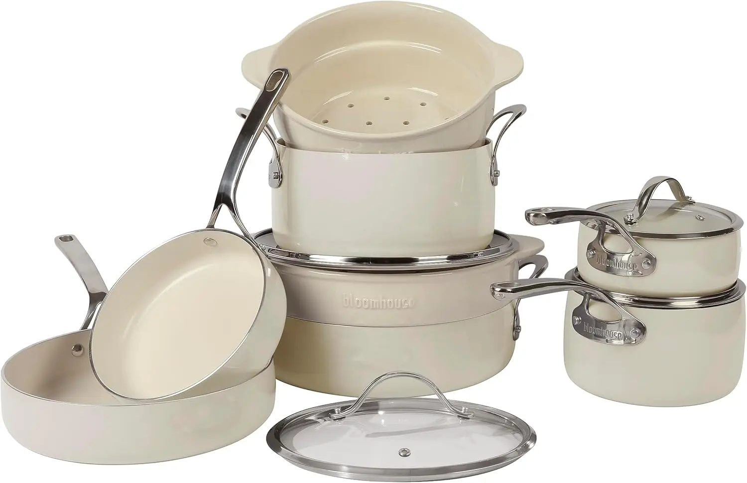 

Oprah's Favorite Things - 12 Piece Aluminum Pots and Pans Cookware Set w/Non-toxic Ceramic Non-stick, Ceramic Steamer Insert, &