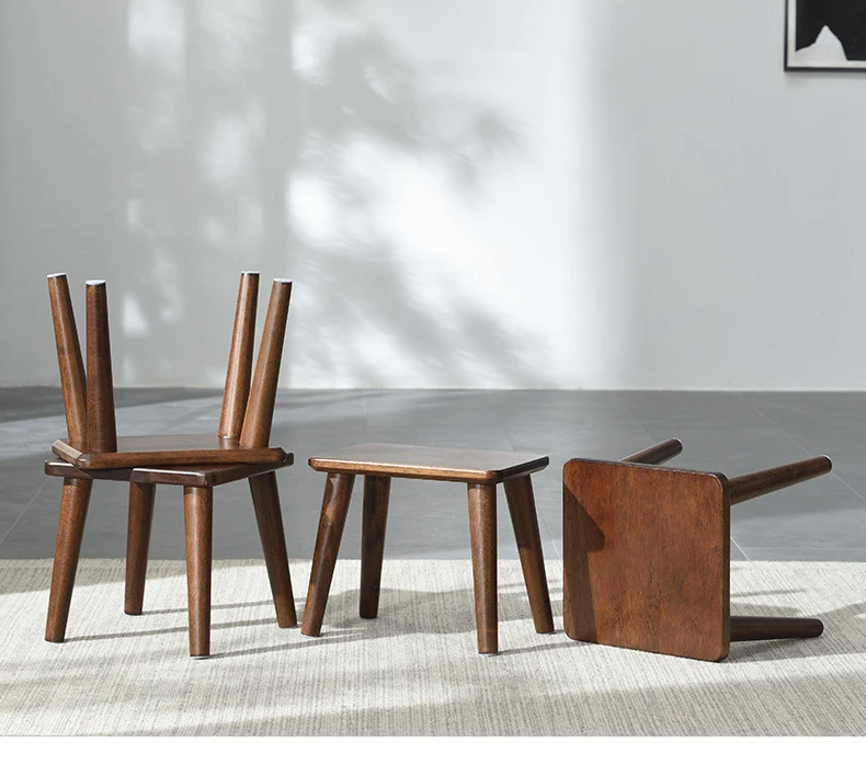Solid Wood Retro Small Stool Living Room Home Leisure Chair Simple Easy Installation Small Stool