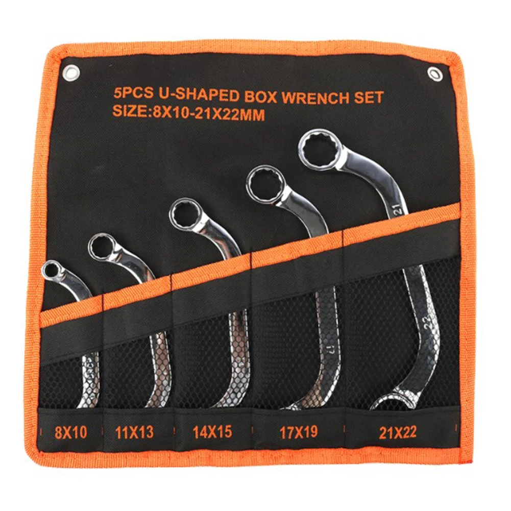 U Shaped Ratchet Wrench Set of 5 Featuring 12 Point Socket Design for Enhanced Grip and Access in Confined Areas