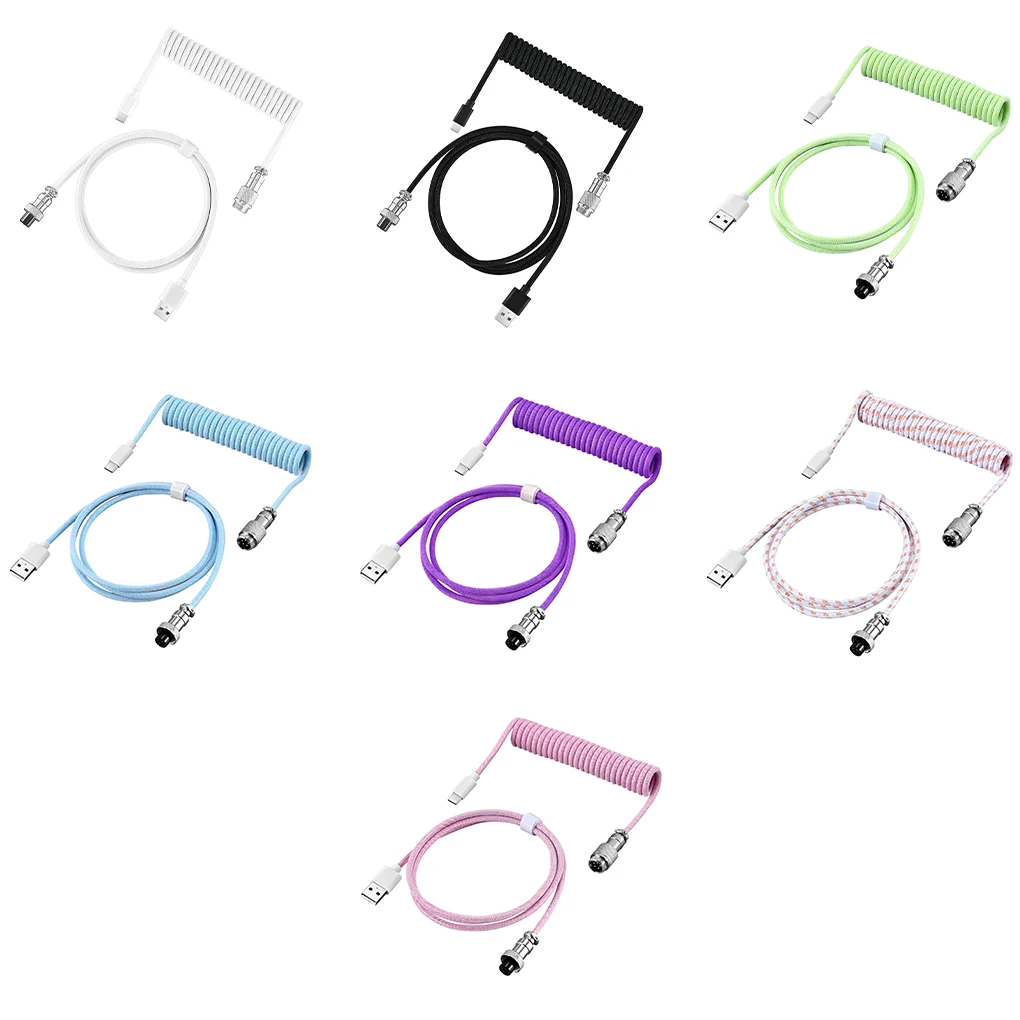 Metal Type C Mechanical Keyboard Cable USB Spring Wire Aviator Desktop Computer Aviation plug Connector 7 colors