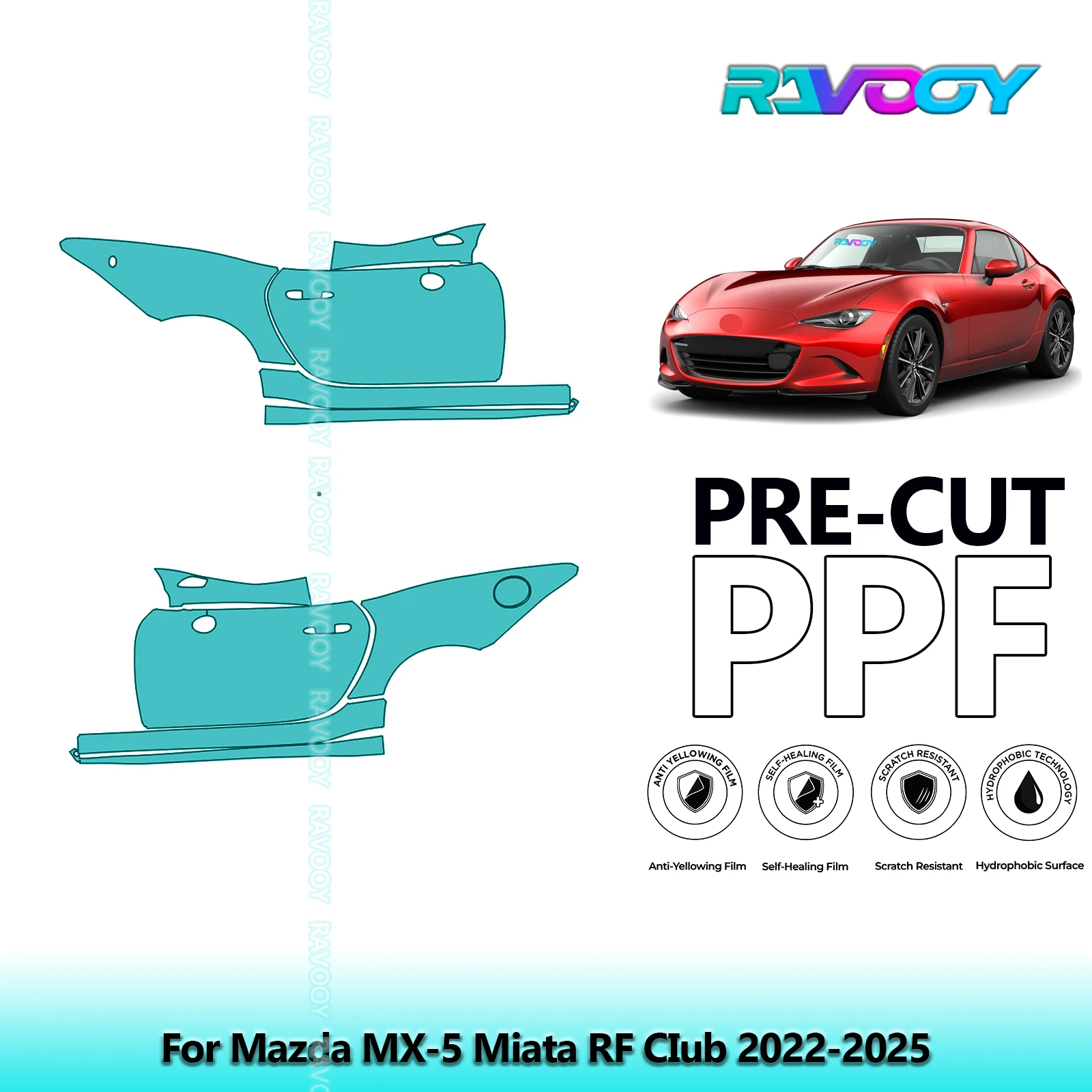 

For Mazda MX-5 Miata RF CIub 2022-2025 8.5mil Clear Matte Pre-Cut PPF Door & A/B Pillar Kit TPU Paint Protection Film Set