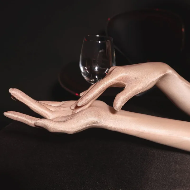 51CM Frauen Enge Dünne Sexy Versuchung Fettige Spitze Lange Handschuhe Elastizität Atmungsaktive Transparente Bühne Leistung Oper Cosplay