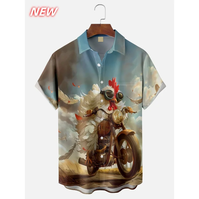 القرش الدجاج القط نمط قميص هاواي صيفي الرجال الهيكل العظمي ثلاثية الأبعاد مطبوعة قصيرة الأكمام بلوزة ملابس بحر عادية زر قمصان ألوها فضفاضة #3