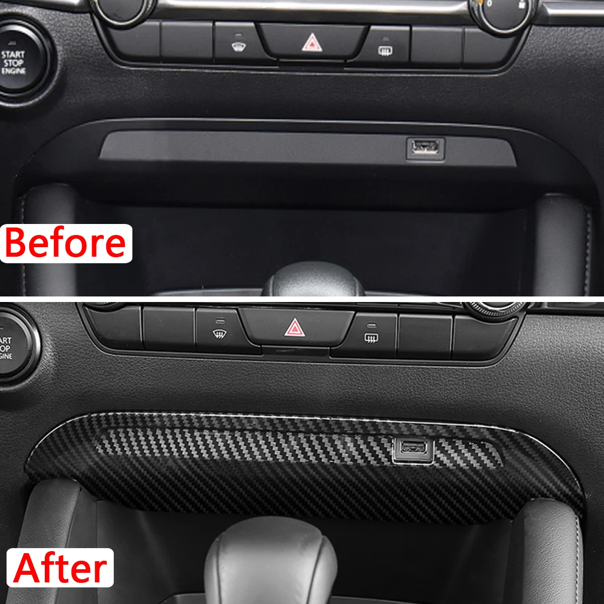 

ABS Carbon Fiber Modification Interior Parts Center Console USB Decoration Trims Car Style Sticker For Mazda 3 (BP) 2019-2022