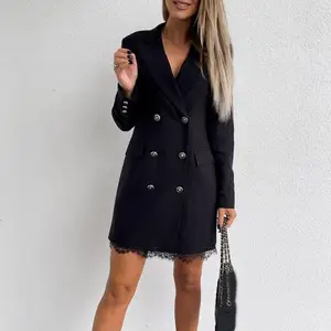 Blazer uzun kollu kadın v yaka v yaka turn-aşağı mini elbise seksi, ofis bayan, tek renkli, elbise, moda En iyi 10 satış, blazer ceket, yakasız kadın - no. 3