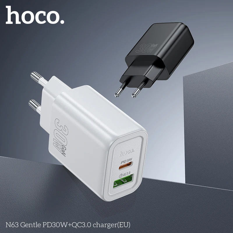HOCO N63 Зарядное устройство USB типа C 30 Вт для быстрой зарядки 30 Вт с кабелем QC3.0 PD3.0 для iPhone 16 15 14 Pro xiaomi 14 Зарядные устройства для телефонов