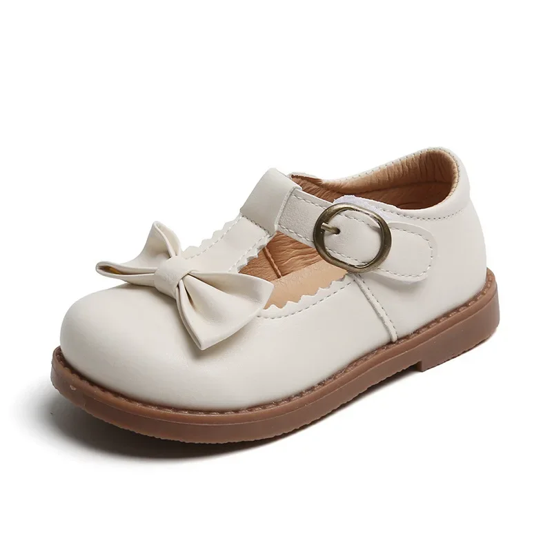 Children's Leather Shoes Spring Autumn Black School Girl Shoes Sweet Bowknot Kids Fashion Causal Princess Cut-outs Flat Shoes