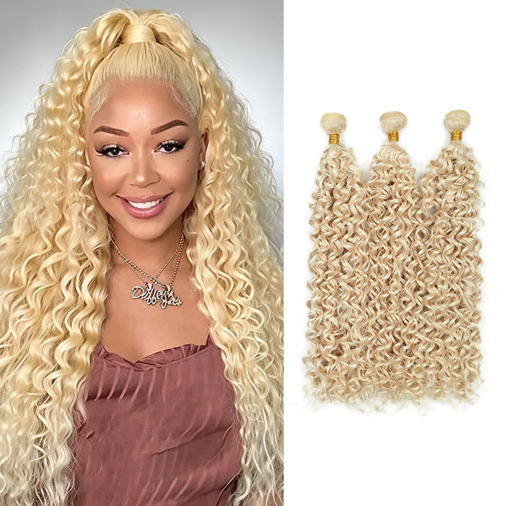 Blonde Bundle 613# Water Wave Bundles Synthetic Hair 28inches 100g High Temperature Fiber Wavy Hair Weave Extensions