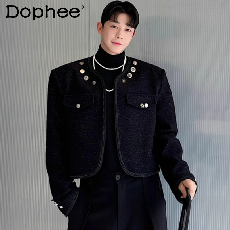 

Men's 2025 Autumn New Versatile Loose Light Luxury Tops Male Small Fragrant Fashion Beaded Multi-Button Design Jacket Chic Coats