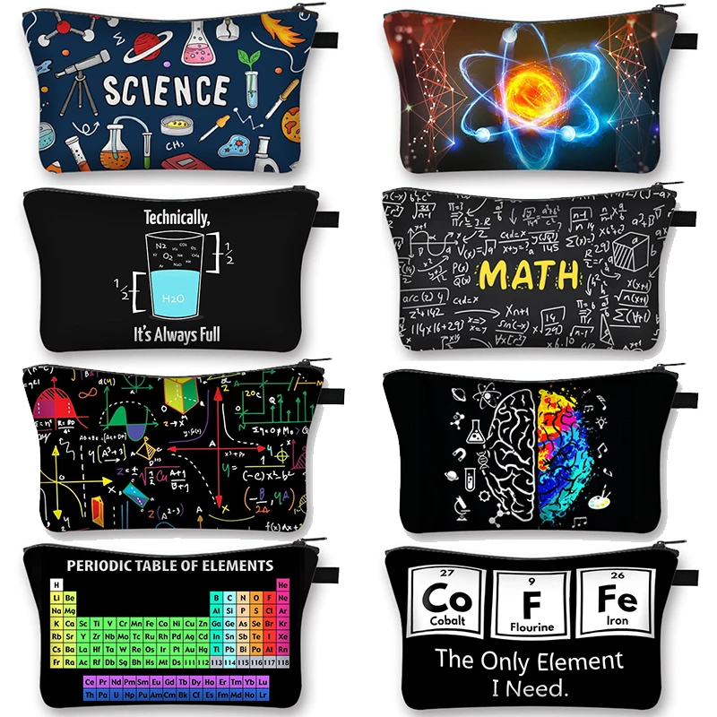 

Periodic Table of Elements Print Cosmetic Case Math Formula Magic Makeup Bags Zipper Pouch Toiletry Bag Travel Cosmetic Bags