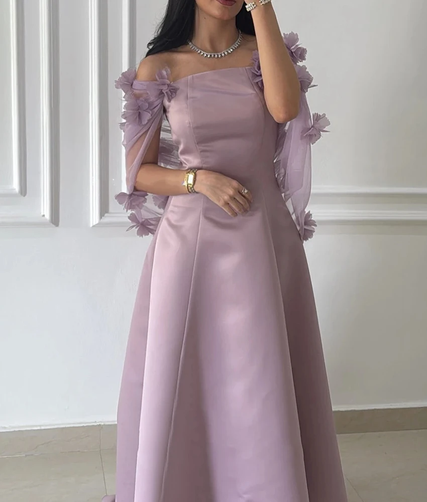 

Lzhk Индивидуальное изящное атласное вечернее платье трапециевидной формы с открытыми плечами и 3D цветами, нежное платье с вырезом лодочкой длиной до пола, платья знаменитостей