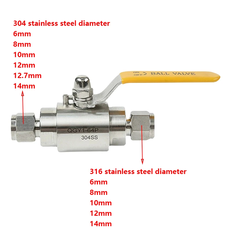 

QGY1-64P 304/316 Stainless Steel Ferrule Type Ball Valve Straight Double Hexagonal High Pressure Gas Source Valve