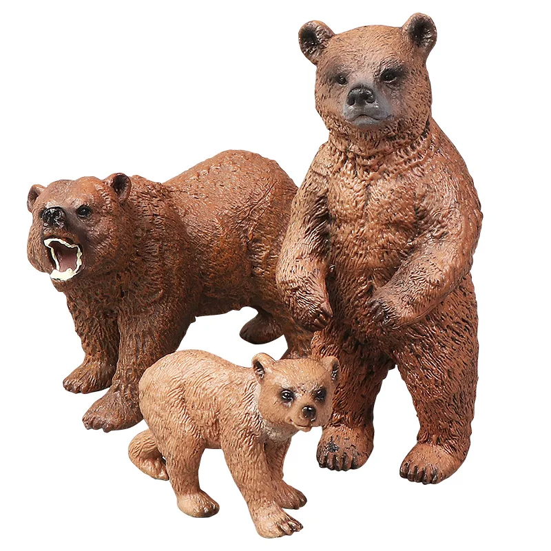 교육용 실물 모형 갈색 곰 야생 동물 액션 피규어 장난감 동물원 모델 장식 세트 어린이 선물용