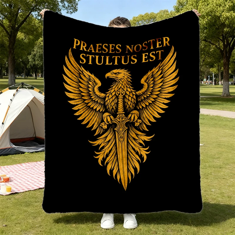Praeses Noster Stultus Est Flannel Blanket, Latin Subtle Roman Eagle Democrat Gift