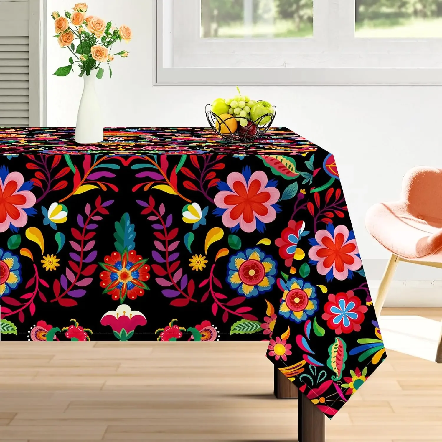 Mexican Floral Birds Rectangle Tablecloth for Table Decor Mexico Day of The Dead  Kitchen Dining Table Cloth Holiday Party Decor