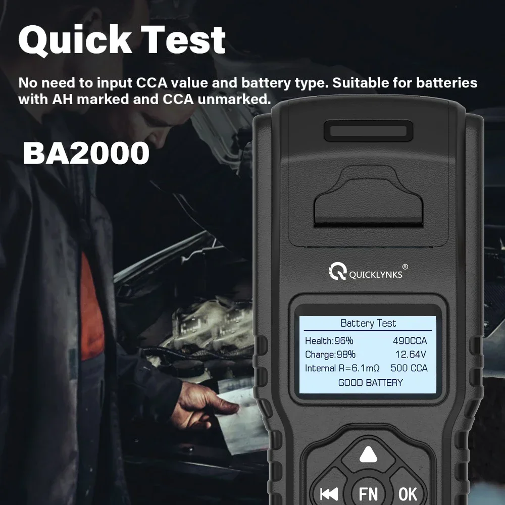 Quicklynks BA2000 12V / 24V Vehicle Battery Tester with Built-in Printer