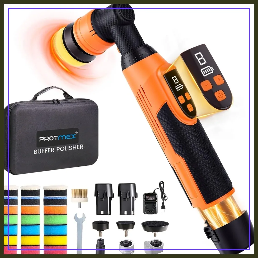 

Cordless Mini Buffer Polisher 30/40/50mm 8 Speed 2500-6000RPM DA/RO Car Polishing Machine with 22 Pads for Detailing Waxing