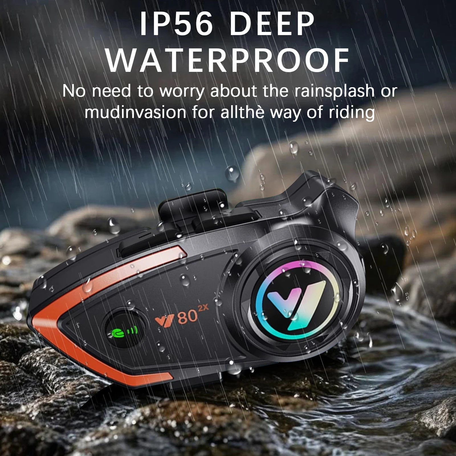 Wireless Motorcycle Helmet Headphones CVC Noise Reduction 800m Intercom Distance IPX6 Waterproof Compatible with All Helmets