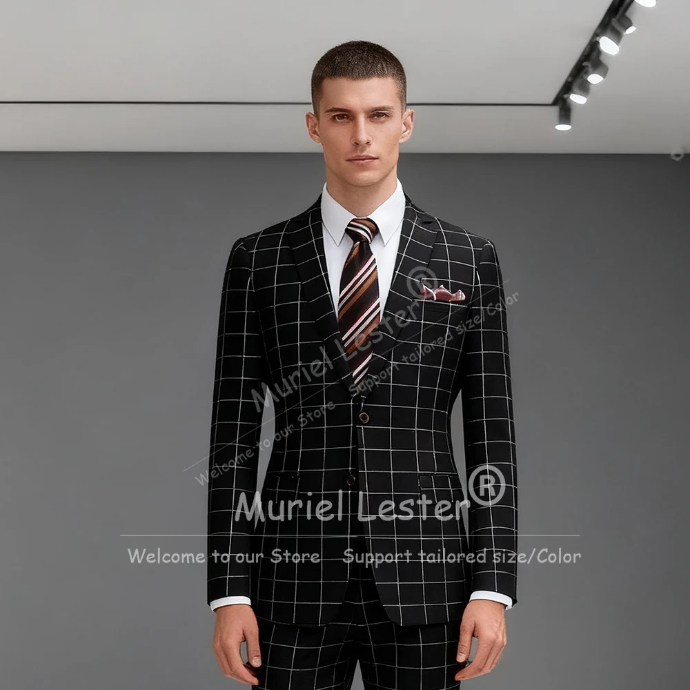 

Classic Plaid Checks Suits Men 2 Pieces Single Breasted Blazers Pants Customized Man Banquet Attire Groom Dinner Party Tuxedos