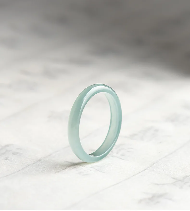 Natural Old Pit A Goods Jade Light Blue Water Ring For Men's Gifts Women's Couple Ring Ice Jadeite Square Jewelry Drop Shipping
