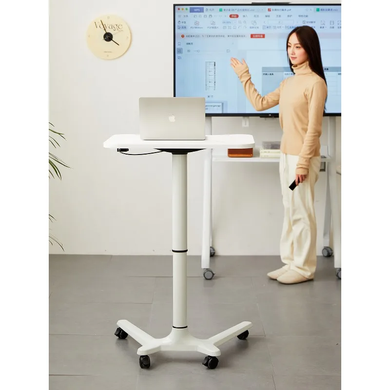 Standing Office Workbench Pneumatic Lift Lecture Table Mobile Podium Training Conference Table Speaker Desk Operator