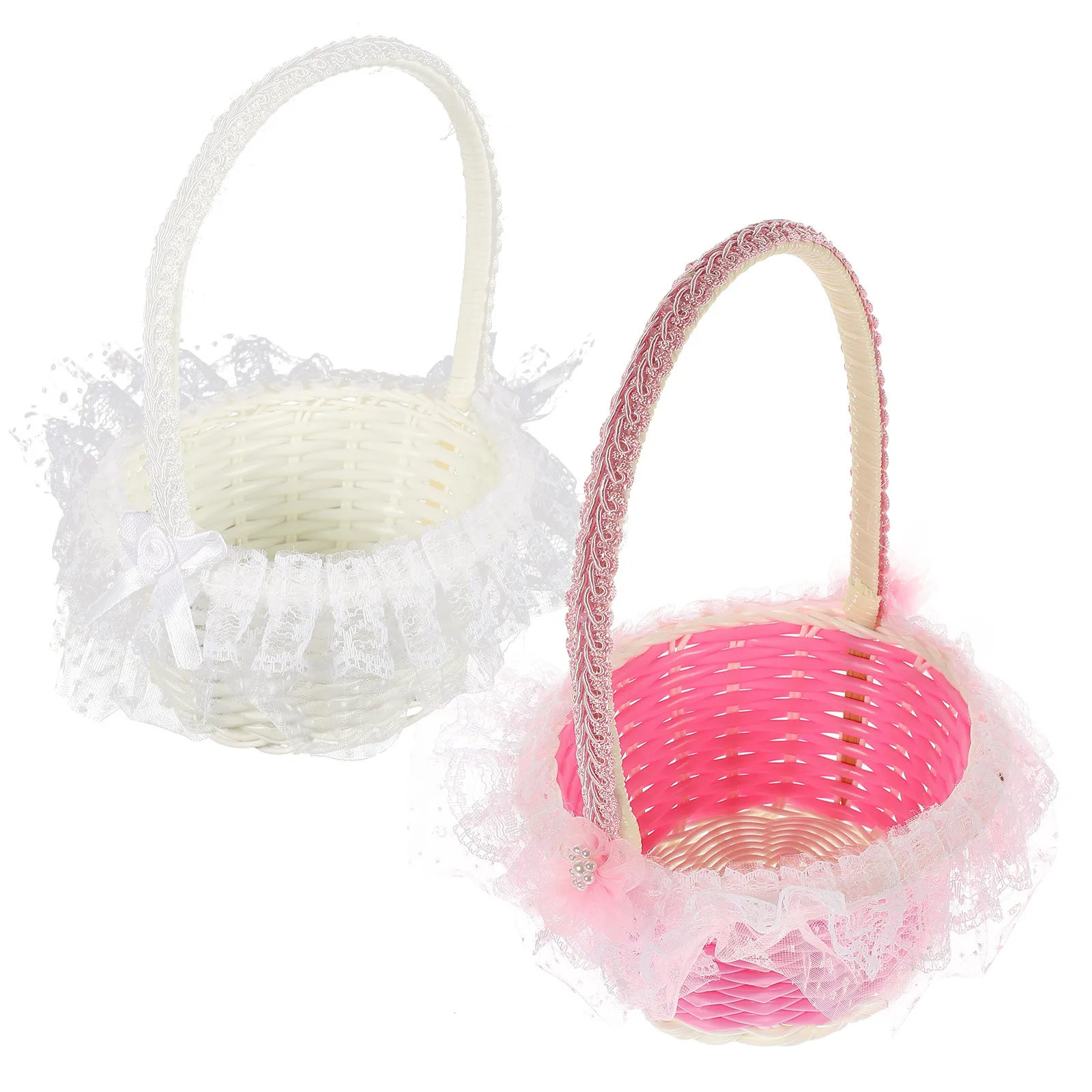 

2pcs Handwoven Woven With Handles Large Capacity Rustic Flower Basket For Wedding Party Decorative Storage Portable Flower