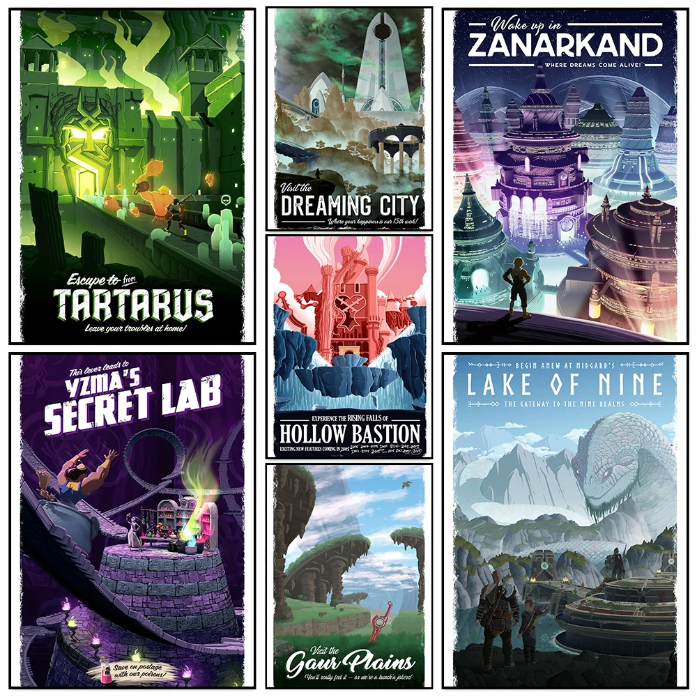 Affiches de voyage Rapture Bioshock Kingdom Hearts, peintures sur toile rétro Vintage, images imprimées sur le mur, décoration de la maison