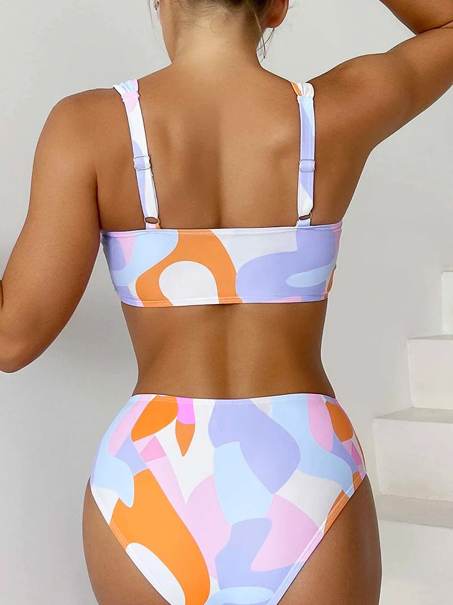 Bikini de cintura alta para mujer, traje de baño femenino, conjunto de Bikini Bandeau Sexy, traje de baño brasileño para playa, 2024