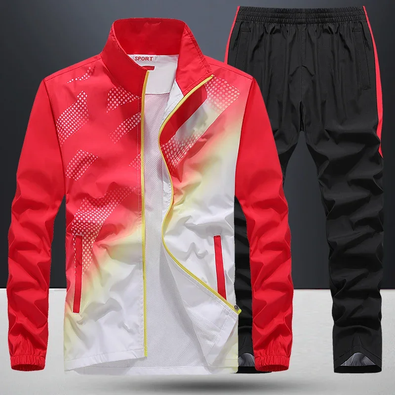 Men\'s Sportswear New Spring Autumn Sports Suit Fashion Print Jacket+Pant 2 Piece Sets Sweatsuit Male Tracksuit