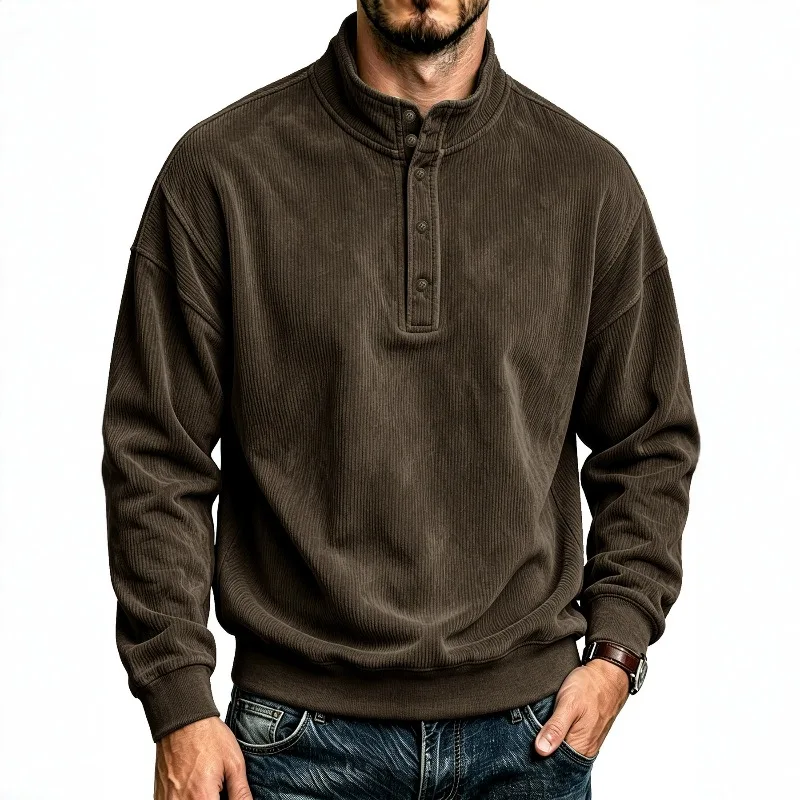Cross-border Thickened Corduroy Stand-up Collar Men's Long-sleeved Jacket Threaded Top Men's Tough Guy Daily Autumn and Winter