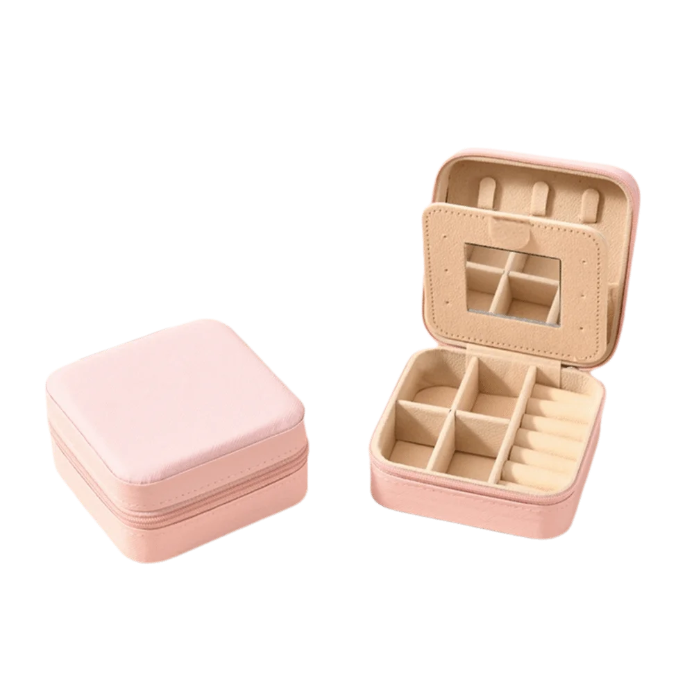 

Waterproof Portable Jewelry Box with Mirror Zippered Closure Travel Organizer Square Jewelry Display Box Display Storage