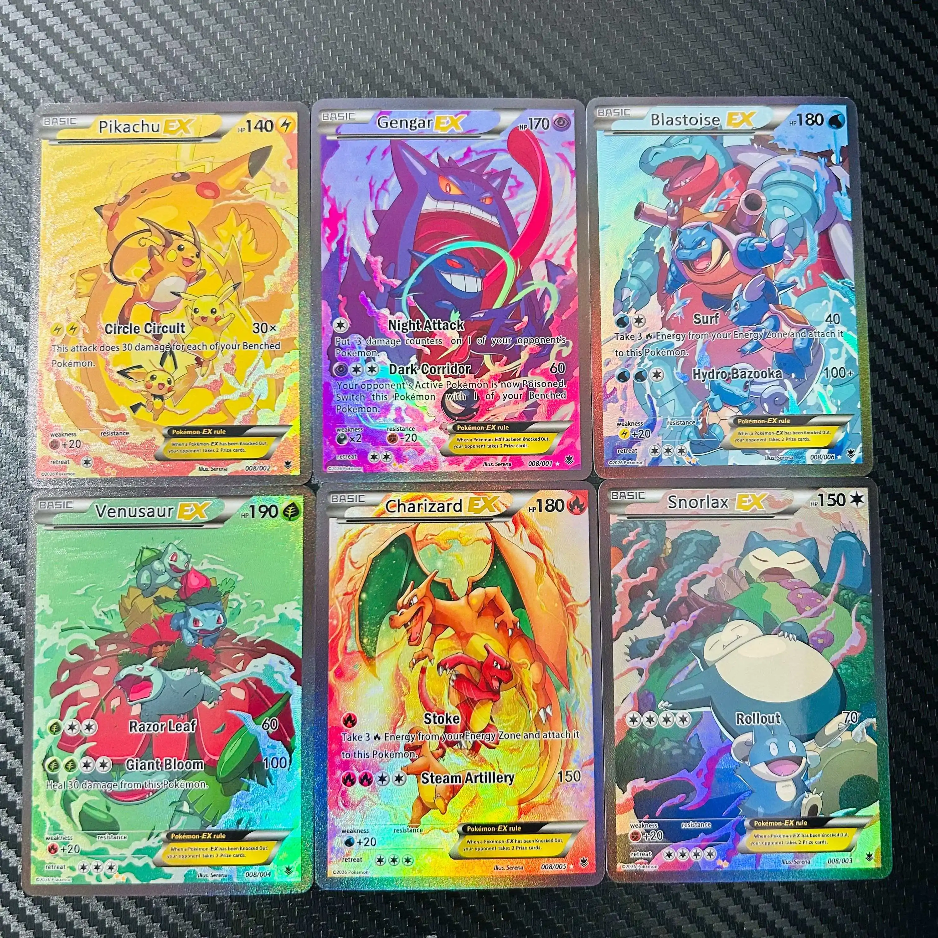 

DIY Pokemon ( Charizard Pikachu Gengar) EX 6Pcs Holographic Texture English Version Full Art Premium Anime Collection Card