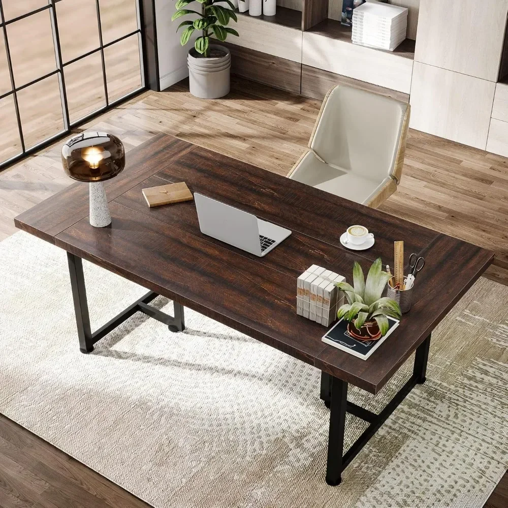 

Executive Desk Computer Desk for Home Office, Large Desk Wooden Seminar Table Industrial Workstation Business Furniture