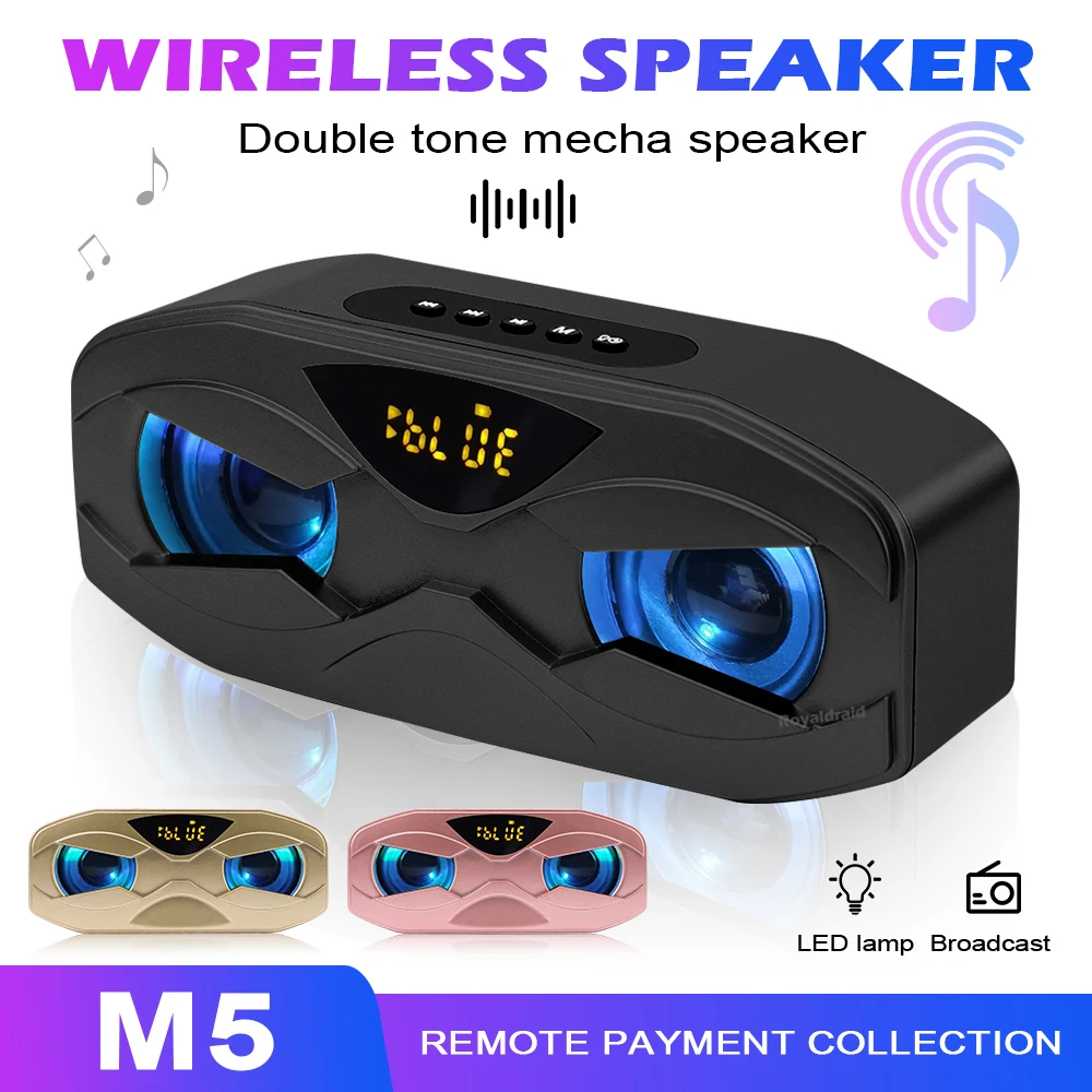 NEW M5 Cool Robot Design BT-Compatible Speaker LED Flash Wireless Loudspeaker FM Radio Alarm Clock TF Card Support Subwoofer