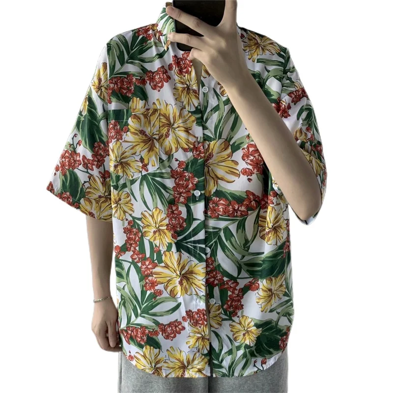 Camisa de manga corta con estampado Floral para hombre, ropa de calle informal hawaiana Retro, ropa de playa de gran tamaño, ropa Vintage de verano,