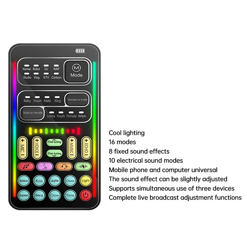 I9 Voice Changer Full Kit Multiple Audio Effect Bluetooth Live Sound Cards Ultra-Thin Portable Live Sound Card Mic Tool Durable