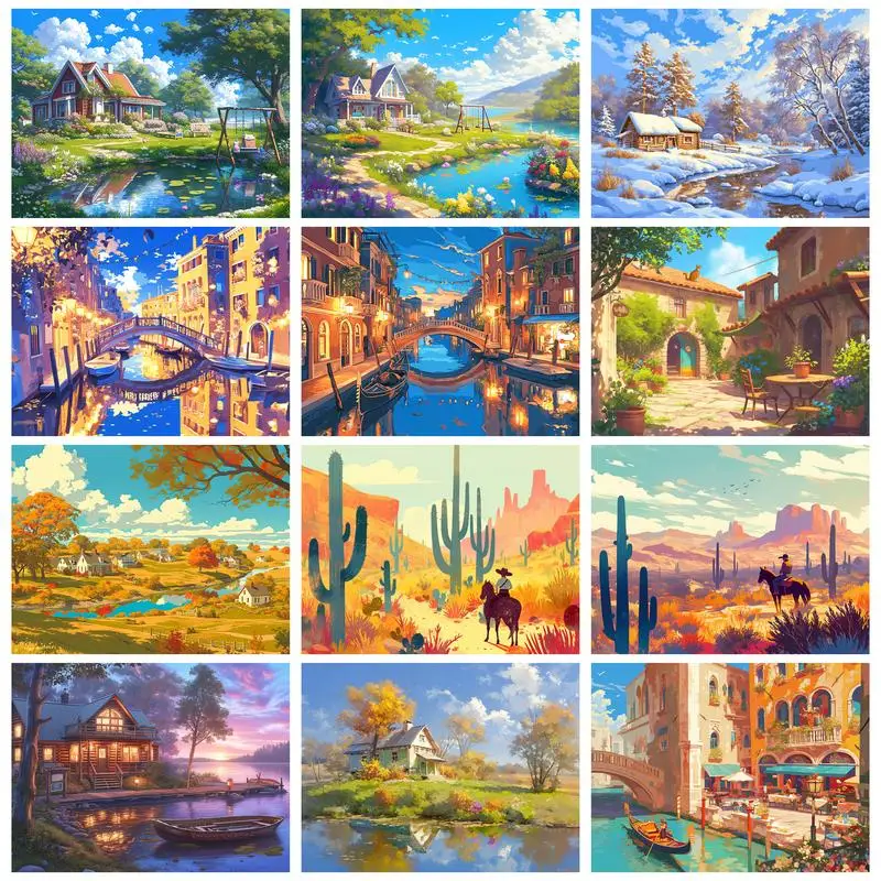 RUOPOTY Diy Diamond Painting Rhinestones Art Embroidery 5d Diy Full Round/Square  Handicraft Kits Riverside Cottage Landscape Ar