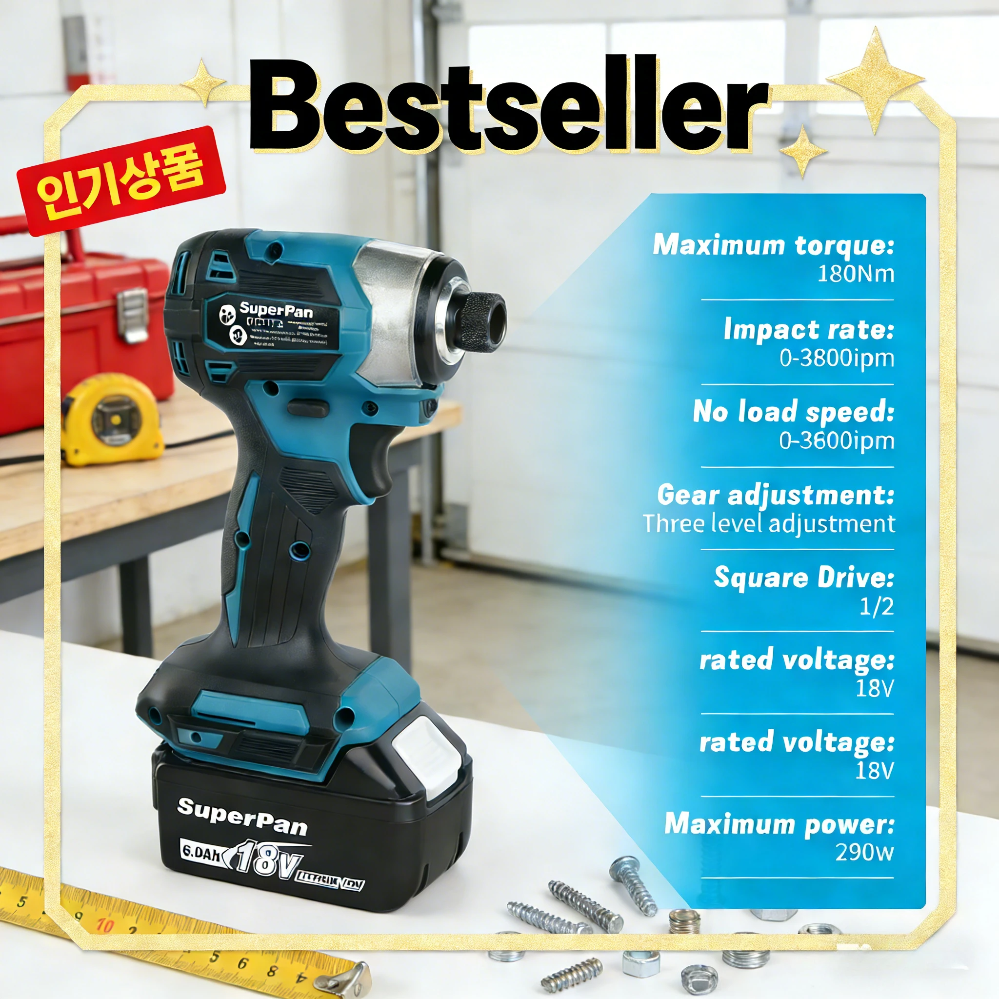 

SuperPan DTD173 18V 6.0Ah Brushless Impact Driver 180N.m 3-speed for DIY Repairs Home Improvement for makita 18V battery pin