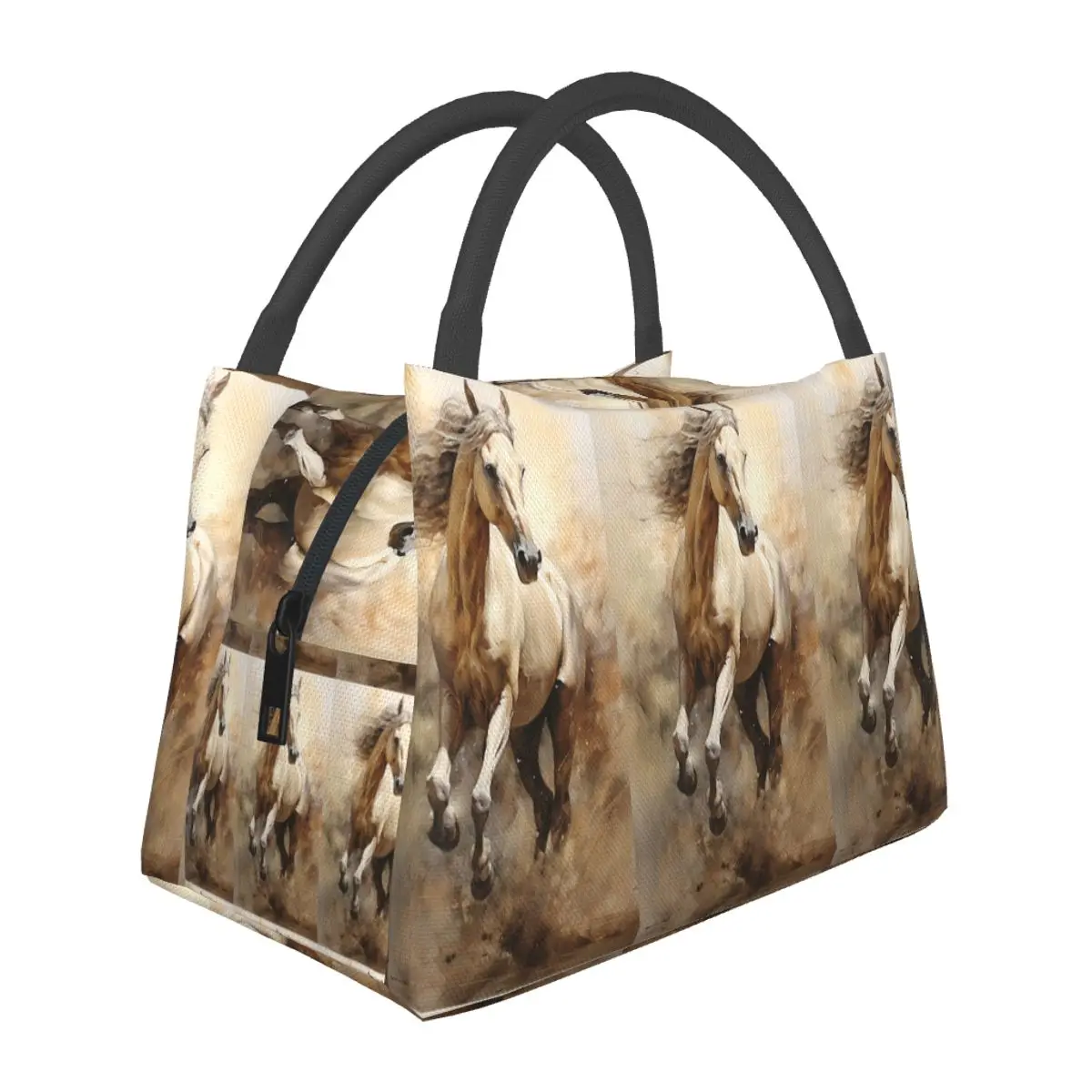 Horse Galloping In The Desert Illustration Lunch Bag for School Bento Storage Food Boxes Container Cooler Thermal Lunch Box Tote