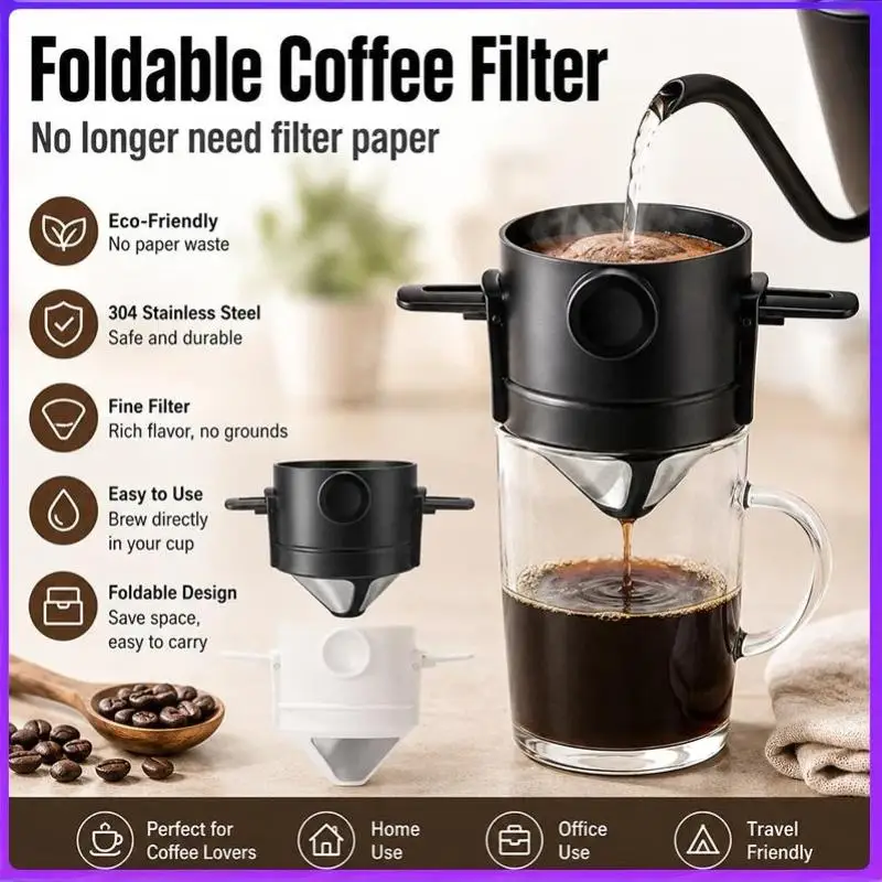Collapsible Stainless Steel Coffee Dripper Portable Drip Coffee Tea Funnel Basket Reusable Coffee Filter Holder