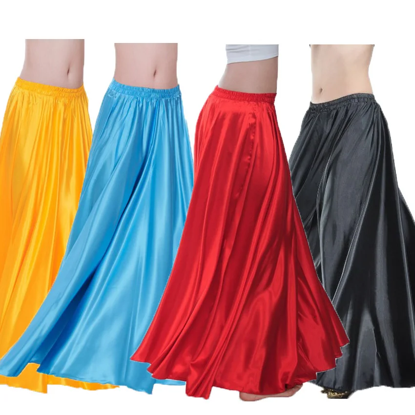 Satin Shining Belly Dance Skirt for Woman Big Swing Gypsy Spanish Flamenco Dancesuit Costumes Stage Wear Performance Clothing