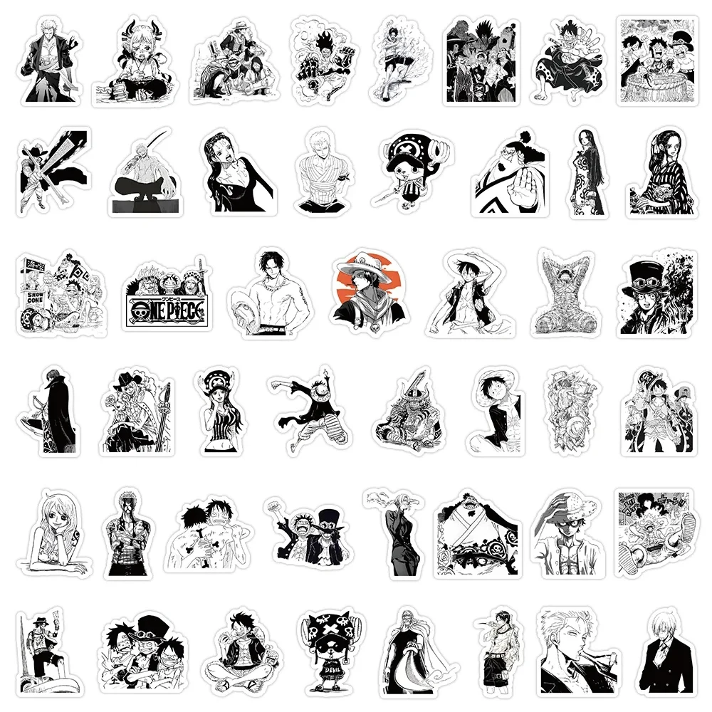 10/30/50/100pcs Black White ONE PIECE Cartoon Stickers Anime DIY Laptop Motorcycle Skateboard Phone Case Cool Kids Decals Toy