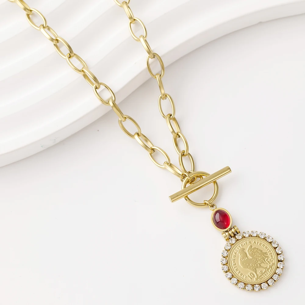 Fashion Women\'s Necklace Jewelry Set Stainless Steel Coin Pendant Wedding Fashion Accessories