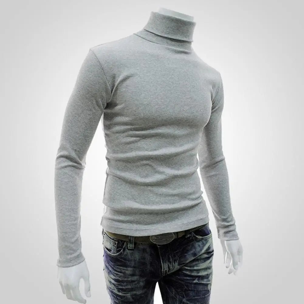 Fashion Autumn Pullover  Solid Color Skin-friendly Men Pullover  Turtleneck Slim Fit Autumn Pullover