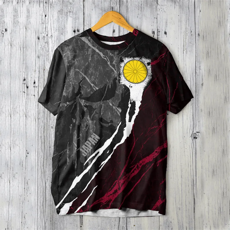 Summer Daily Casual Japan Flag Pattern Tshirt For Men Clothing Japanese National Emblem 3D Printing Tee Shirts Fitness Gym Tops