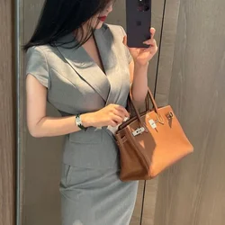 Office Female Outfits Midi Skirt Short Sleeve Suits Sexy Summer Fashion 2024 Korean Style Formal Occasion Women's Two Piece Set